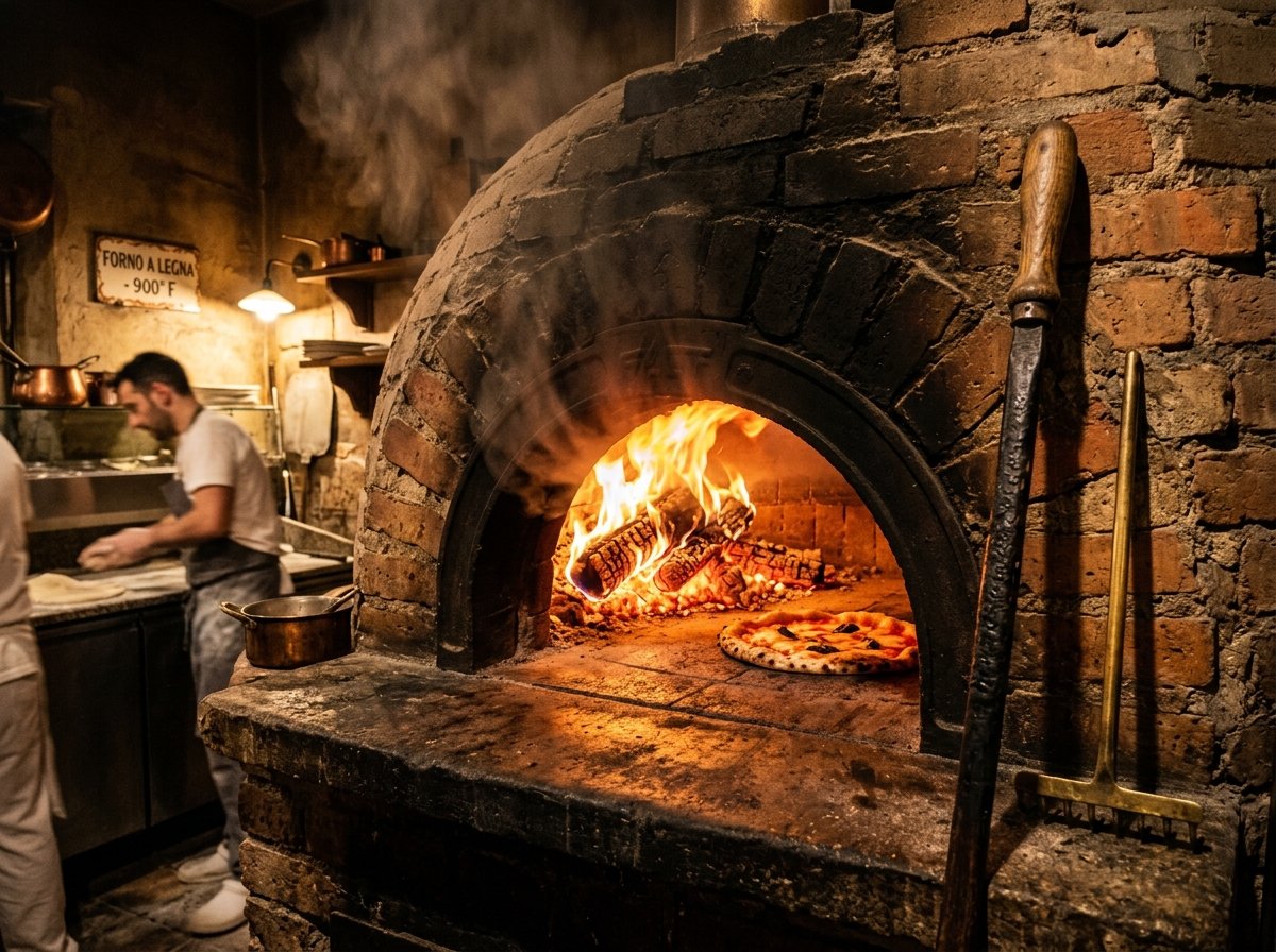 Traditional 900 degree wood-fired oven at Forno pizzeria